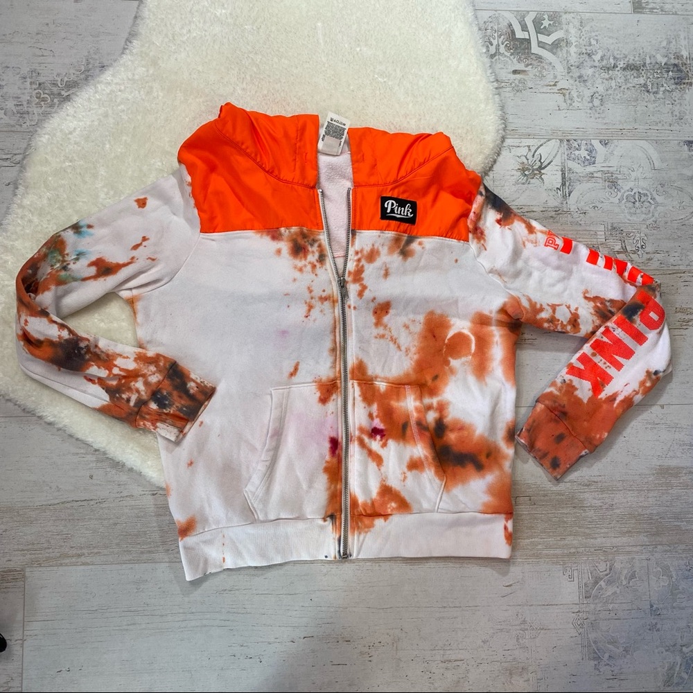 Pink Victorias Secret Orange and White Tie Dye Zip Up Sweatshirt